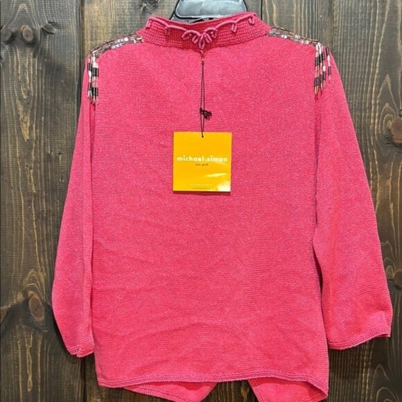 NWT Vtg Michael Simon Sweater M Ringmaster Rare Sample Sequin Beaded Pink Boho - Picture 5 of 9